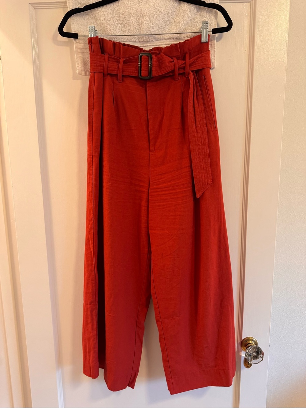 J.O.A. Tomato Red Belted Paperbag Wide Leg Pants L